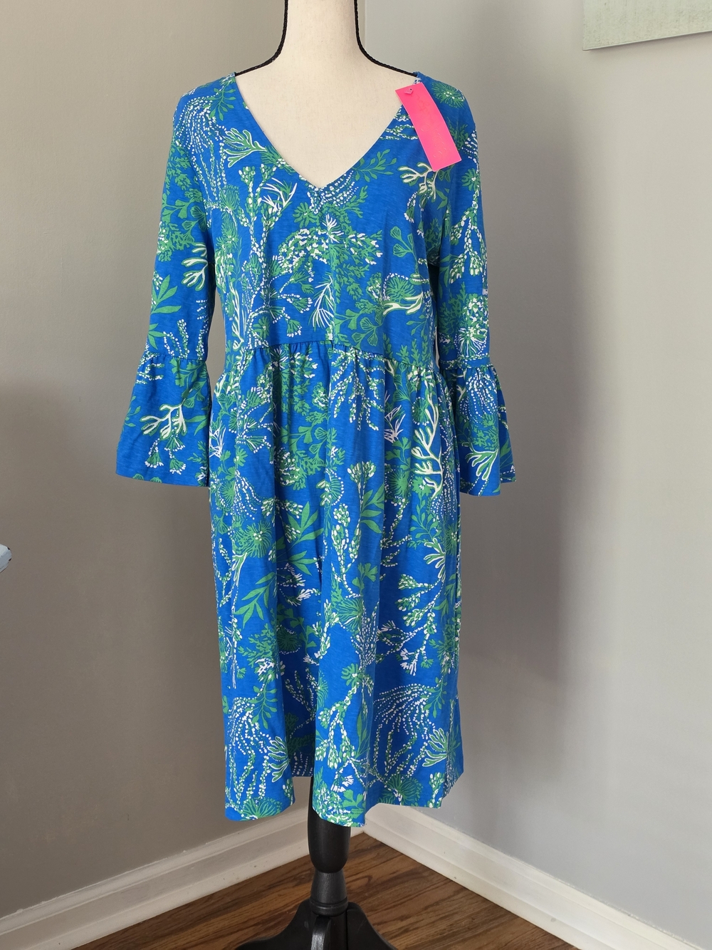 Lilly Pulitzer Bright Blue Floral V-Neck Midi Dress
